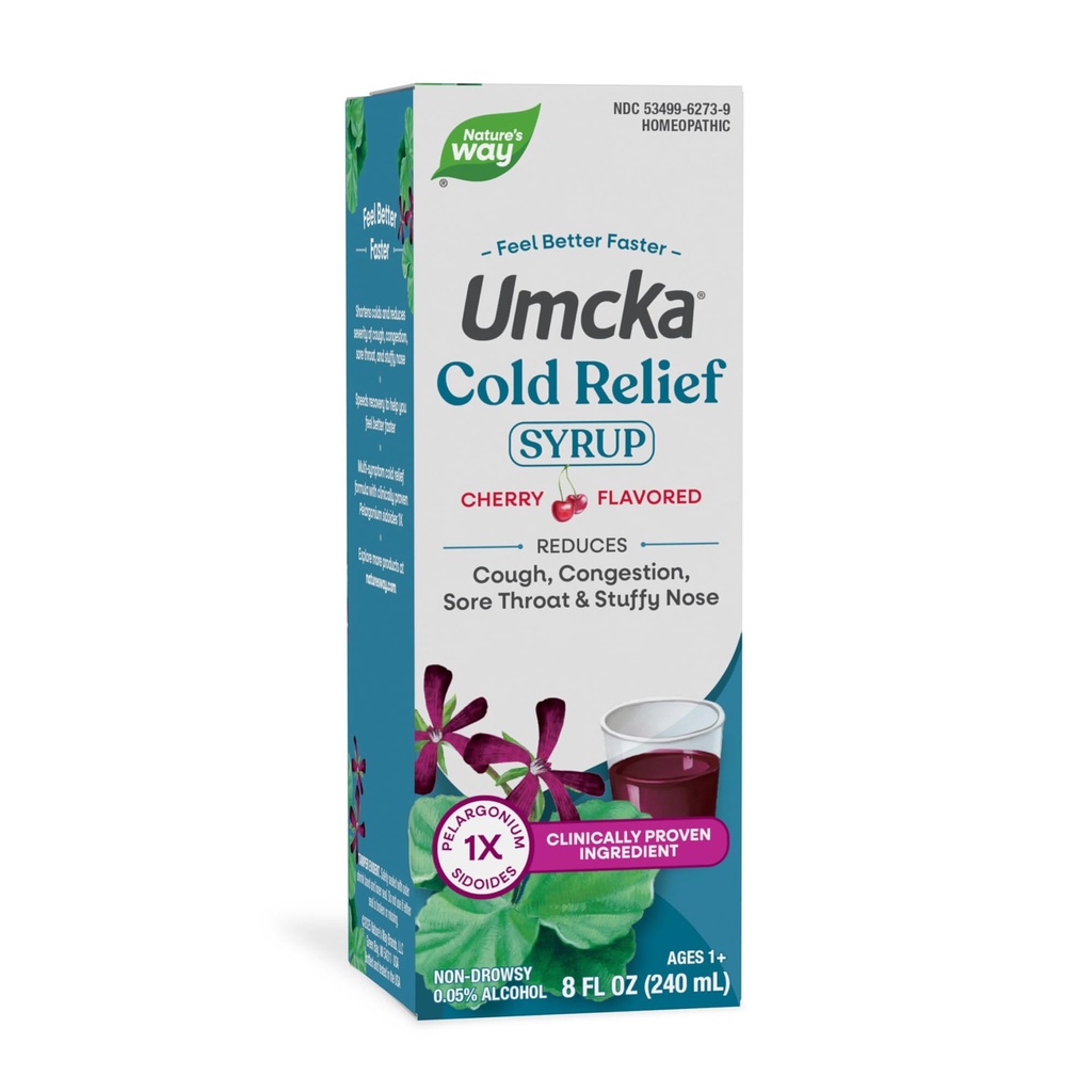Nature's Way Cold Edward Syrup、Umcka、Severity、Multi-Symptom Cold Edward、Homeopathic、Phenylephrine Free、Non-Drowsy、Cherry Flavored、8 Fl Oz(Packaging May Vary)