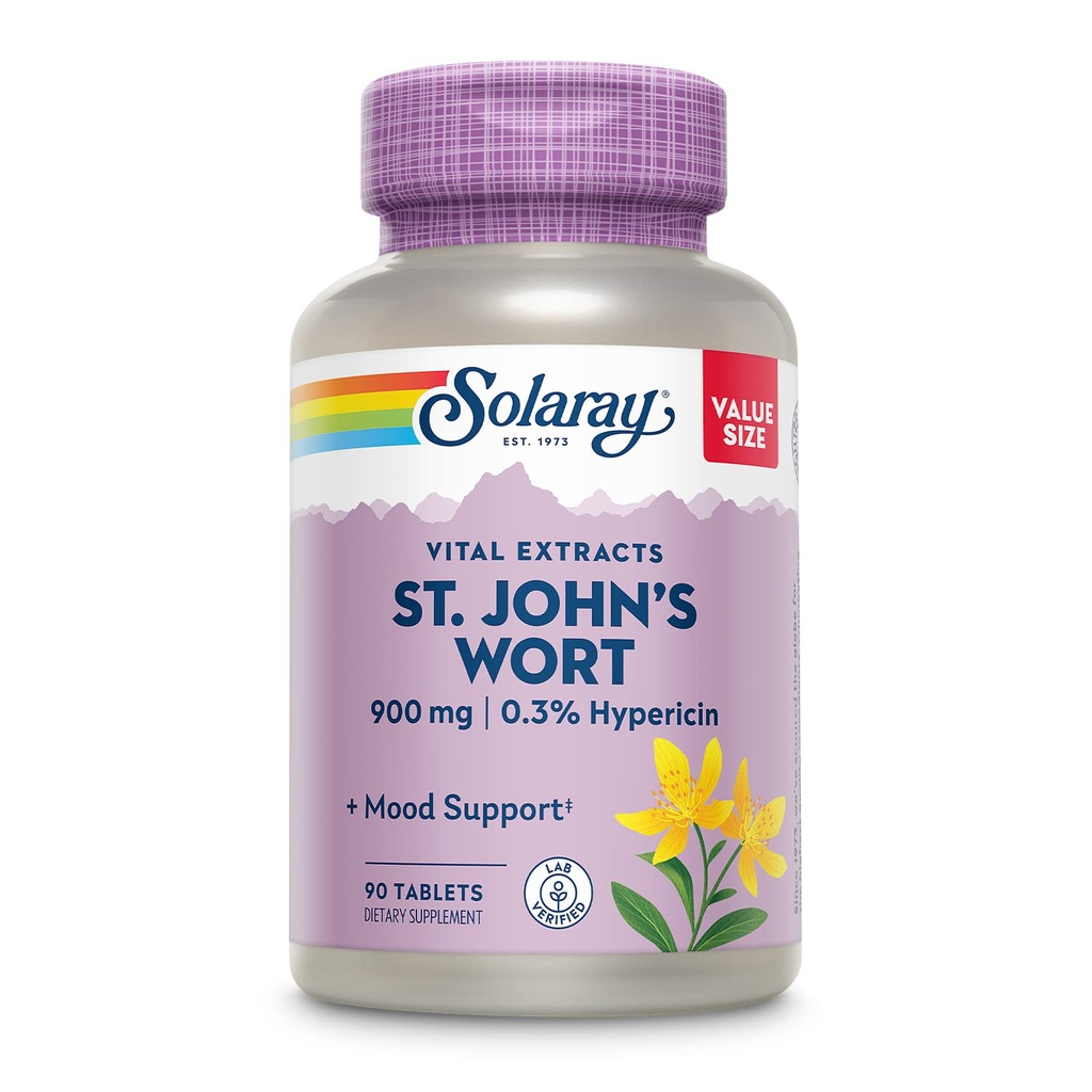 SOLARAY St. Johns Wort Aerial Extract One Daily 900mg | 規格化 w/ 0.3% Hypericin for Mood Stability | Non-GMO | 90 サービング | 90 錠