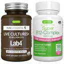 ライブカルチャー+ Lab4 Probiotics +スーパーB12コンプレックス, ビーガンバンドル, 25 Billion CFU Lactobacillus および Bifidobacterium + 高吸収性皮下B12, イゲンヌスによる
