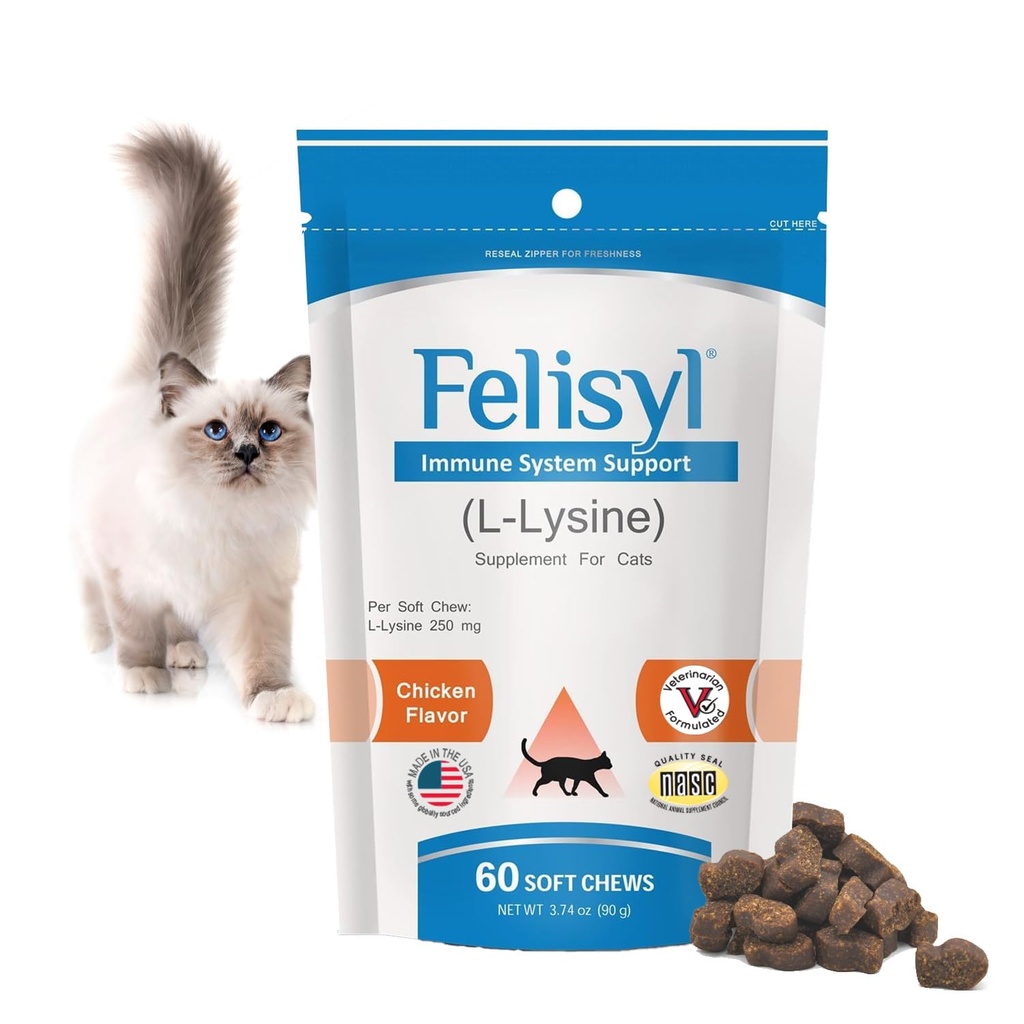 猫のためのフェリシル免疫システムサポート - アミノ酸L - 抗体 - ヘルシーティッシュ、呼吸健康、ビジョン - 60ソフト咀嚼