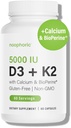 Noophoric D3 K2ビタミン5000 IU - ビタミンK2 100 mcg MK7、Calcium、BioPerine - 骨の健康と免疫サポートサプリメント - グルテンフリー、非GMO - ビタミンD3 K2サプリメント(60のサービング)