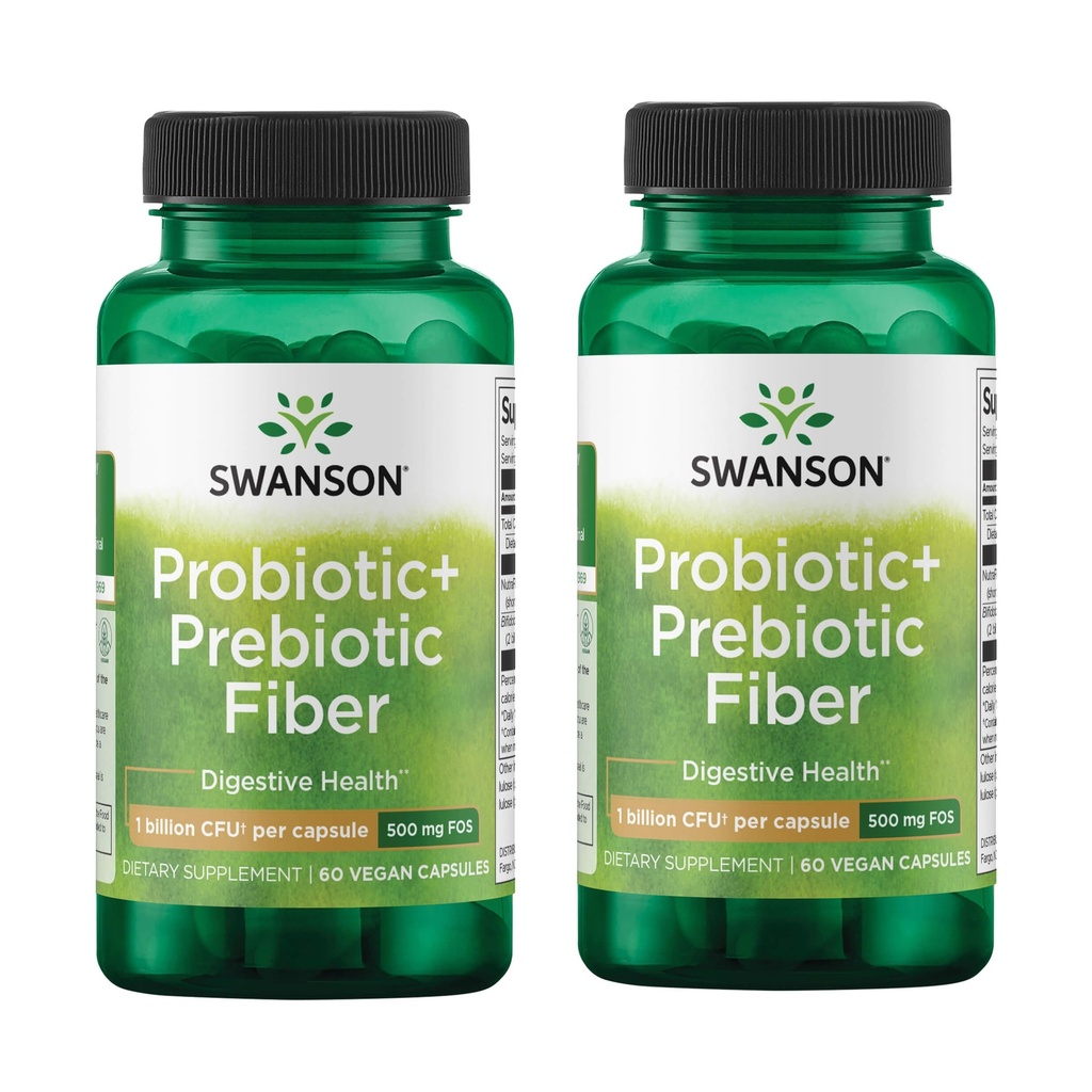 Swanson Prebiotic + Probiotic Fiber - 消化器系および免疫の健康サポートを促進する天然サプリメント - エイズレギュレーション&GIトラクトヘルス - (60カプセル、500ミリオンCFUそれぞれ) (2パック)
