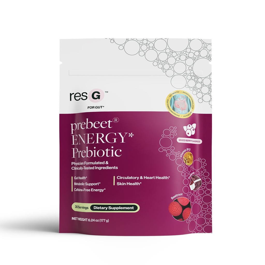 ResBiotic resG prebeet - 消化のためのプレバイオティクスドリンク, 時折便秘, ガス, AkkermansiaとBloating & GLP-1サポートw /ビートルート&ファイバー, 女性&男性のためのガット健康 - 180g (30 サービング)