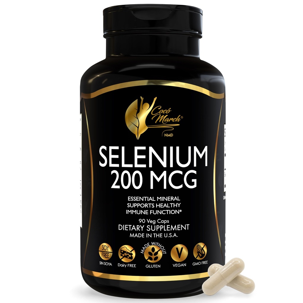 Cocó 3月 N.M.D. Selenium 200 mcg – 甲状腺&免疫サポートサプリメント – 代謝と抗酸化防衛のためのエッセンシャルミネラル – グルテンフリーグルテン, 酪農場無料 & ビーガン – 3 ヶ月の供給, 90 ベジーカプセル