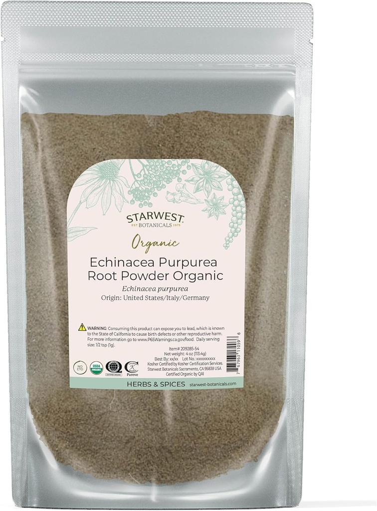 星西の植物はEchinaceaのPurpureaの根の粉の有機性を乾燥しました - 茶、チンチャー、及び自然な草のブレンド、純粋な紫色の円錐形、公認のKosher、非GMO - 4つのozの袋のためのハーブを緩めて下さい
