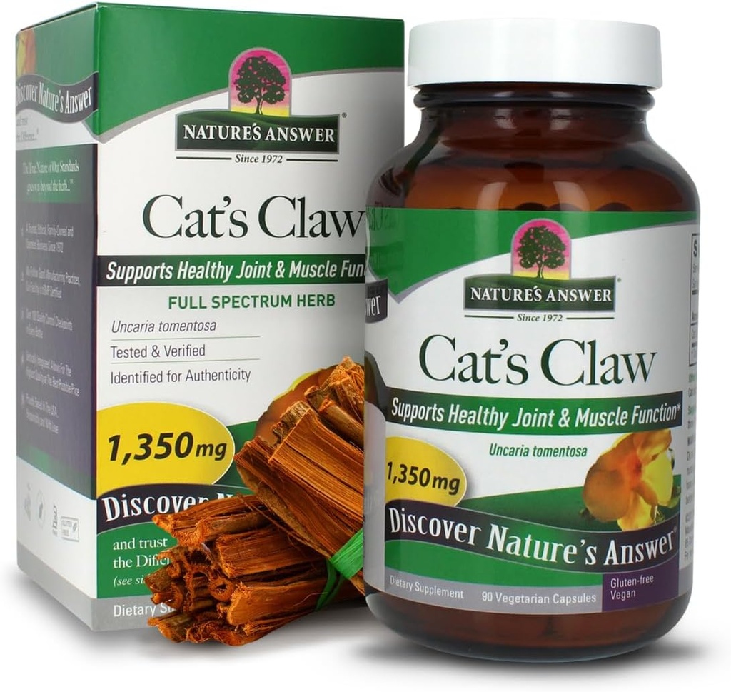 Nature's Answer Cat's Clawインナーバーク | フルスペクトラムハーブ | ヘルシーな関節と筋肉の機能をサポート | グルテンフリー、ヴィーガン/ベジタリアン・コーシャ認定 | 90ct カプセル