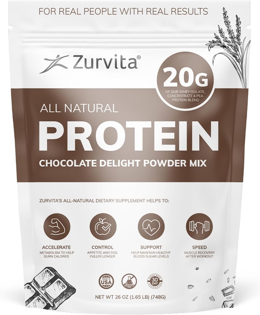 Zurvita - チョコレートデライトプロテインパウダー - 20gタンパク質、プロバイオティクス、24 +ビタミンとミネラル - 人工甘味料なし - 26oz(20サービング)