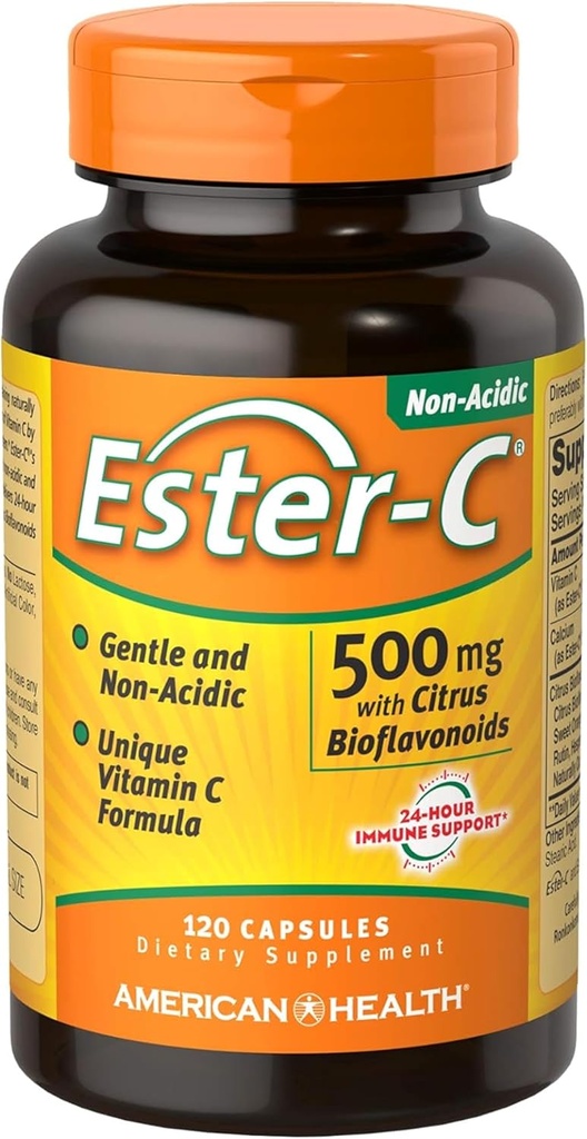 American Health Ester-C with Citrus Bioflavonoids Capsules - Gentle On Stomach, Non-Acidic Vitamin C - 500 mg, 60 Servings, 120 Count