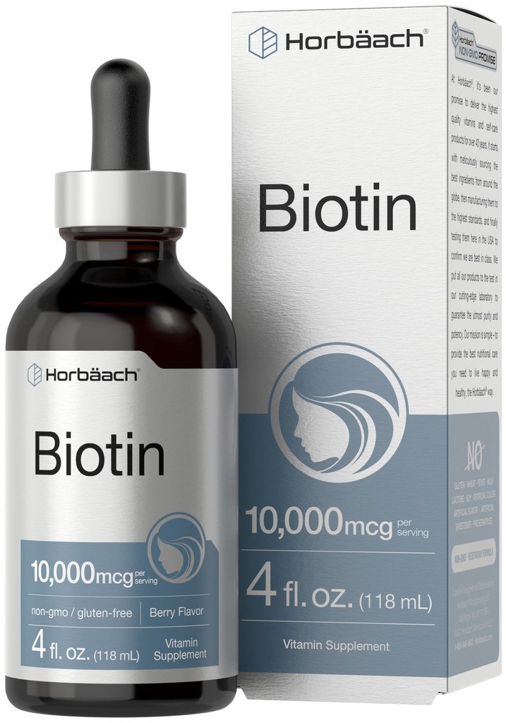 ホバハチビオチン液が10000mcg | 4 fl oz | ベリーフレーバー | ベジタリアン・ノンGMO・グルテンフリー対応サプリメント