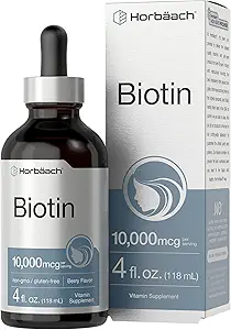 Horbäach Biotin Liquid Drops 10000mcg | 4 fl oz | Berry Flavor | Vegetarian, Non-GMO & Gluten Free Supplement