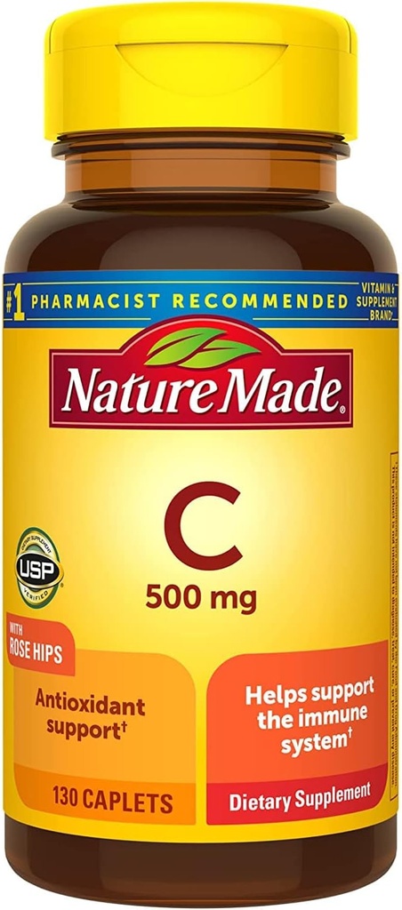 Nature Made Vitamin C 500 Mg Caplets with Rose HIPS, 130 錠 (パック・オブ・3)