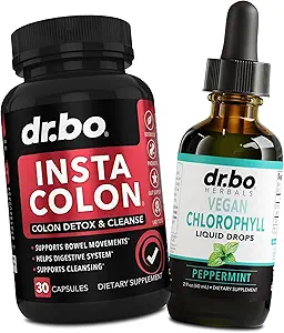 Colon Cleanser Detox & Chlorophyl Liquid Drops - 15 Day Colon Cleanse Pills with Ginger, Liquid Chlorophyll Drops Body Odor Internal Deodorant - Poop Bowel Movement Supplements Intestinal Gut Support