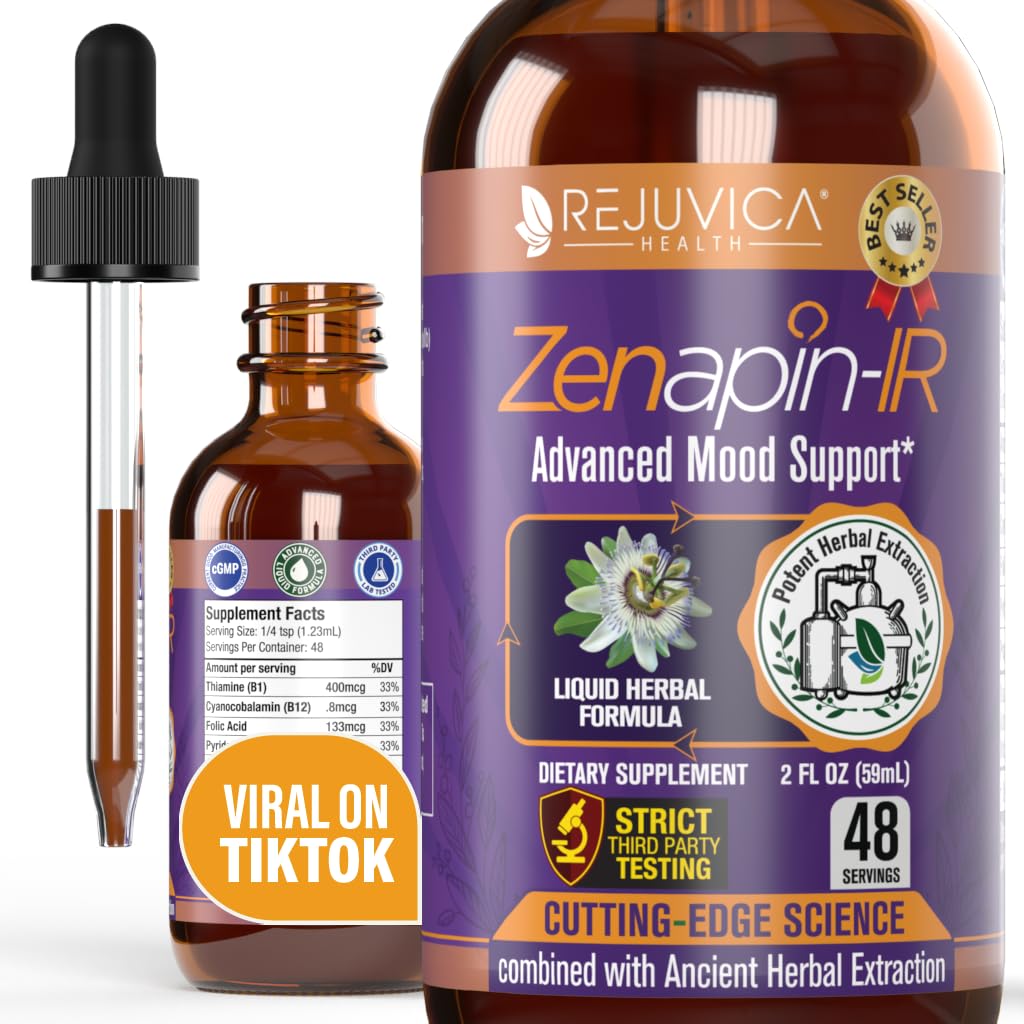 Rejuvica Health Zenapin IR - Advanced Mood Support Liquid Supplement - Kava Kava, Ashwagandha, Passionflower, Chamomile, B-Vitamins & More