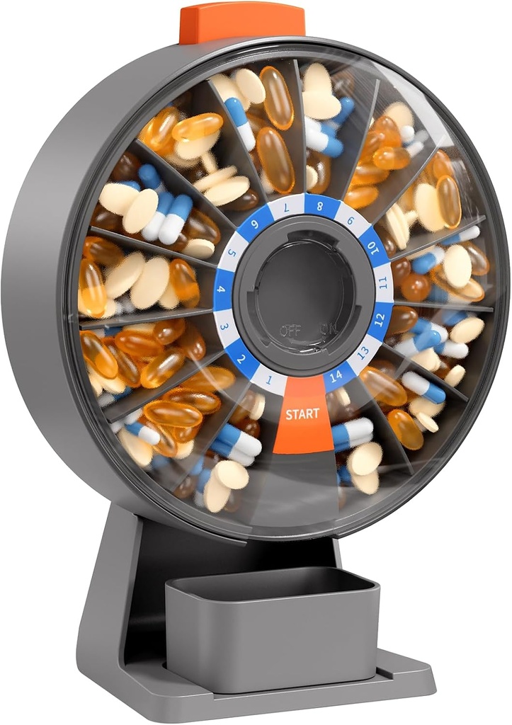 Davikyの丸薬ディスペンサー毎日、壁の台紙か地位の使用の大きい丸薬のオルガナイザー、14日の丸薬の容器、押しボタンの設計、ビタミン、薬、補足、魚油(灰色)のための週刊の丸薬箱