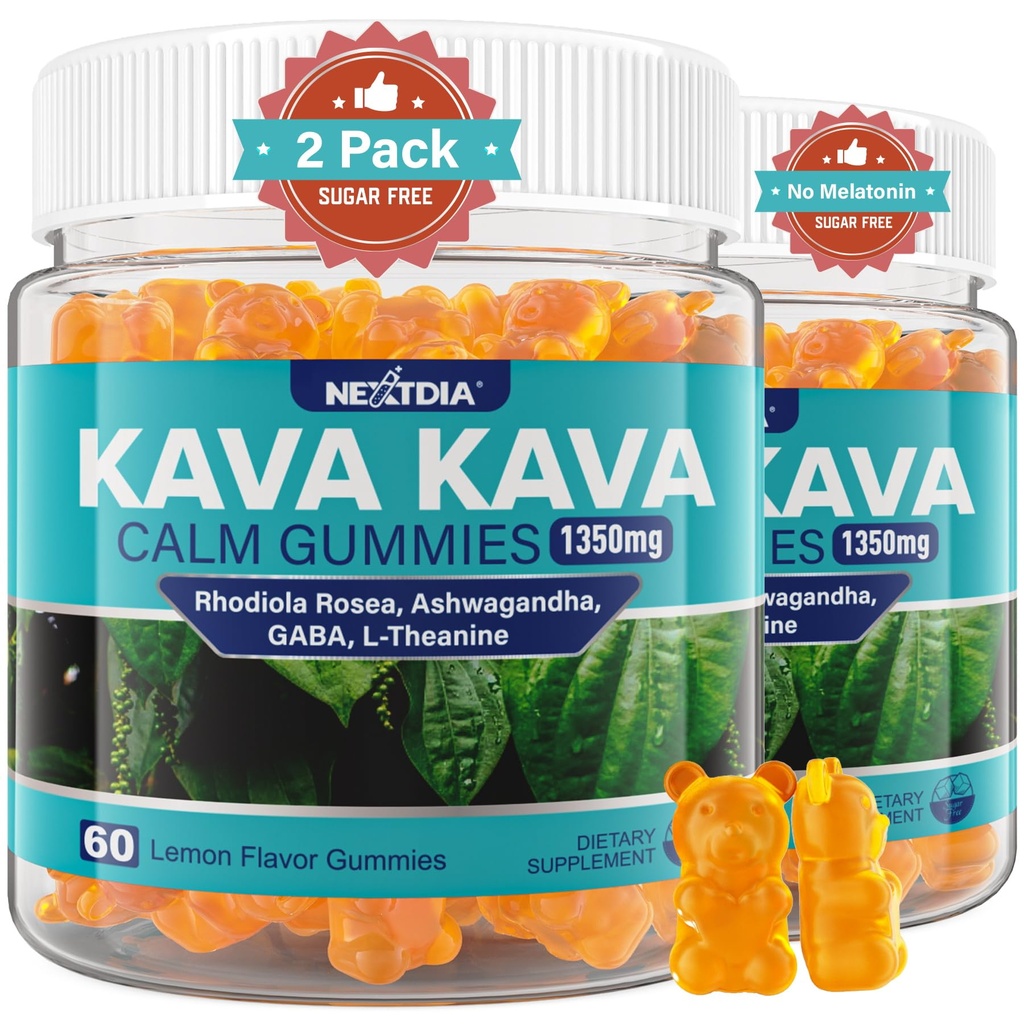 カヴァ ・ カヴァ ・ ガミー, 砂糖無料カルム ・ グミーズ w/Rhodiola rosea, Ashwagandha, L-テアニン, GABA, リラックスのためのメラトニンフリー カバ ブレンド, カルムとフォーカス - カバ パウダー カプセルの代替, ビーガン 120 Ct