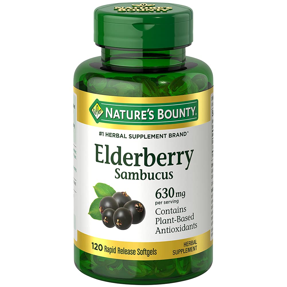 Nature's Bounty Sambucus Elderberry Herbal Supplement、Rapid Release Softgels、630 mg/サービング、120カウント