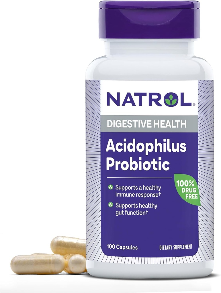 ナトロールのAcdophilusのプロバイオティック100のmgの健康なガット機能、大人のための消化管の健康のカプセル、33日の供給までの100のカプセル