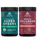 古代栄養の有機性Supergreensの粉、緑の味、25のサービング+多コラーゲン蛋白質の粉、いちごLemonade、24のサービング
