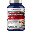 NusaPure の赤の韓国のPanax Ginseng 20:1 のエキス、9,000 mg 180 Veggieの帽子に等しい 450 の mg (USDA の有機性、非GMO、ビーガン、ベジタリアン、Bioperine)
