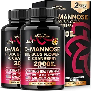 クランベリー500mg&ハイビスカスとD-Mannose 2000mg - 尿路の健康のための臨床的にテストされた強さ - 女性のためのサプリメント - 膀胱、肝臓&マイクロフローラサポート - アメリカ製 - ビーガン、2のパック