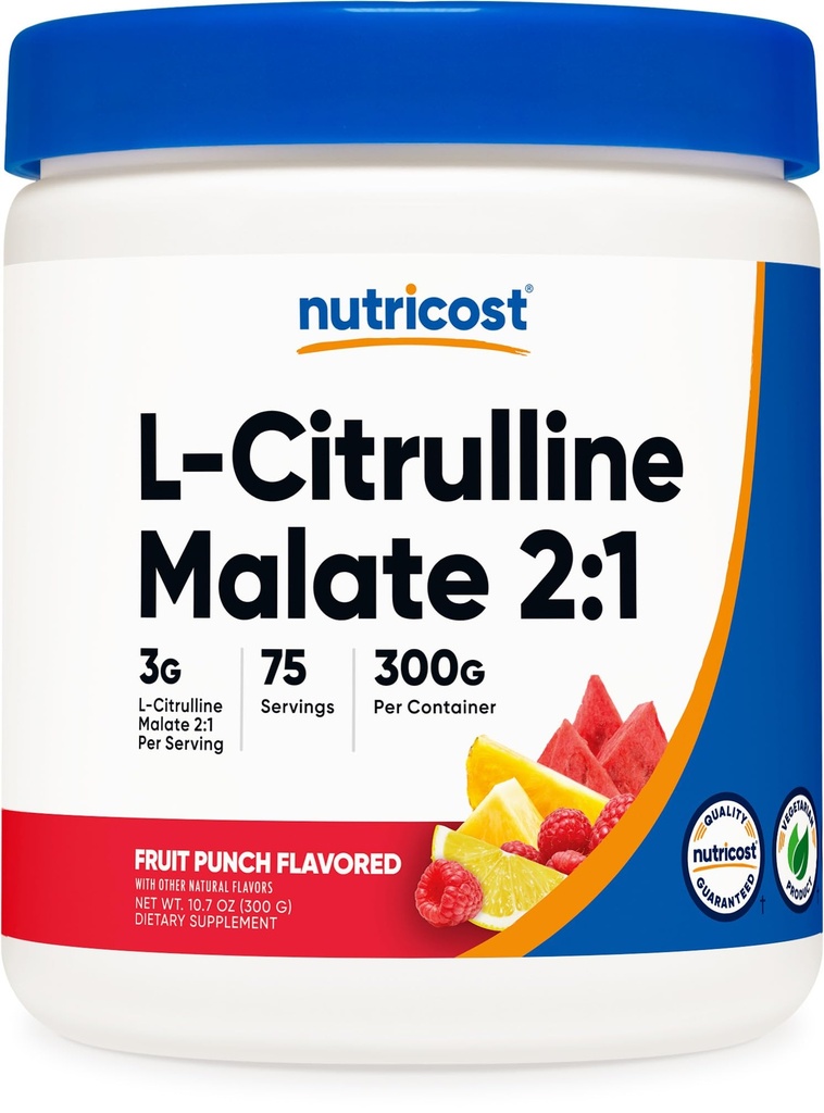 Nutricost L-Citrulline Malate 2:1(300g)フルーツパンチ - ワークアウトサポート、筋肉性能、ニトリ酸化物ブースター - フィットネスサプリメントパウダー、75サービング