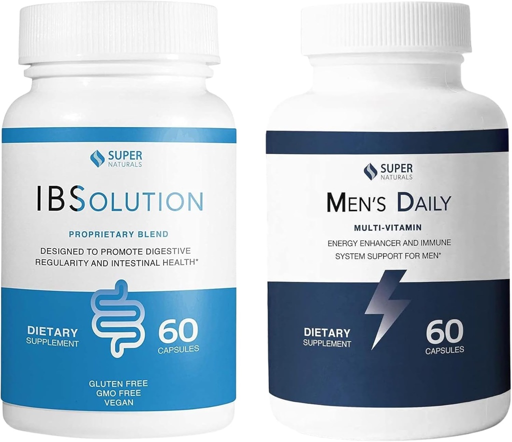 IBSolutionとメンズマルチビタミンバンドル - 消化の健康、ガス、膨満感と便秘をサポートするためのオールナチュラルサプリメント、男性のための免疫システムサポート - 60カプセル、2パック
