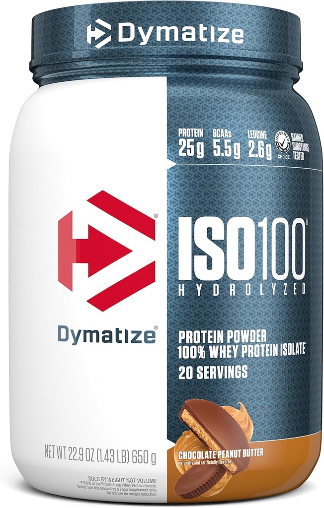 Dymatize ISO100の乳白色の蛋白質の粉の隔離剤、チョコレートピーナツのバター、蛋白質の25g、5.5g BCAAsのより少し120 Cal。、グルテンフリー、1g脂肪、1g砂糖、2gの炭水化物(20のサービング)