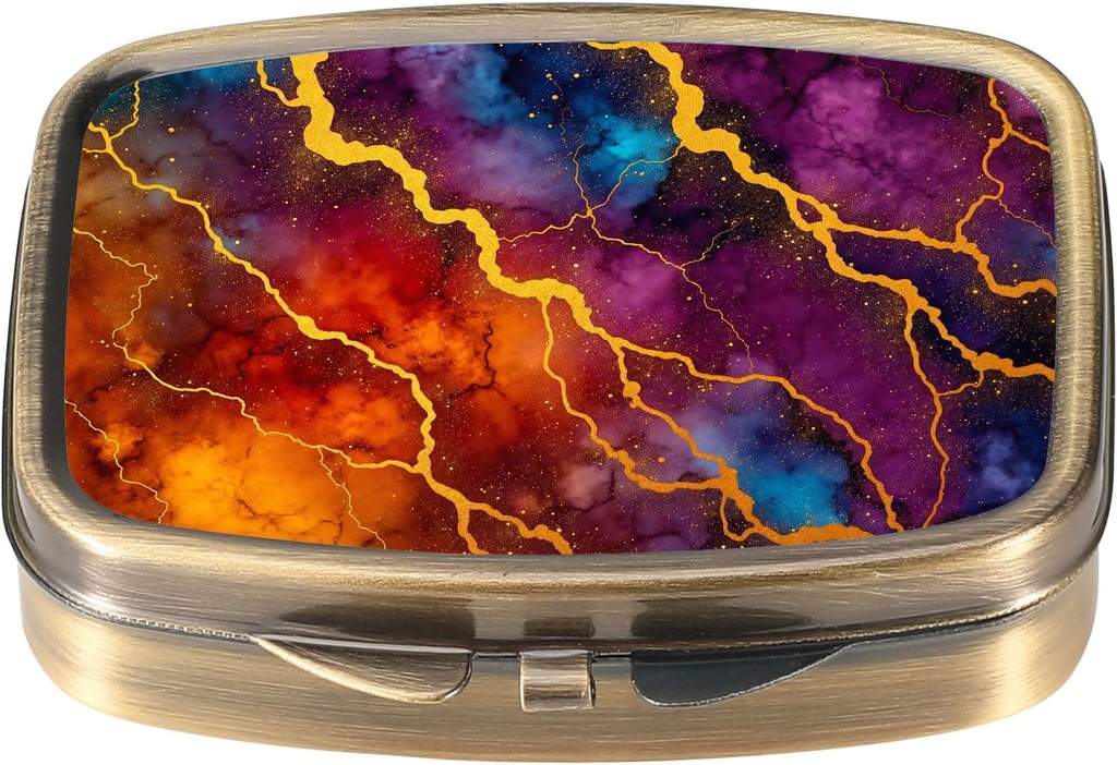 ミラーのレトロのポケットが付いているDynippyの丸薬箱2のコンパートメントの薬の箱のビタミンの丸薬のオルガナイザー ポケット財布および旅行(A-Colourfulの大理石パターン)