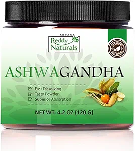 Reddy Naturals Aryanaの純粋な有機Ashwagandhaの粉-10%のwithanolidesの高周波根のエキス-圧力及びエネルギー サポートのための自然なオレンジ味- 4.2 OZ (120g)