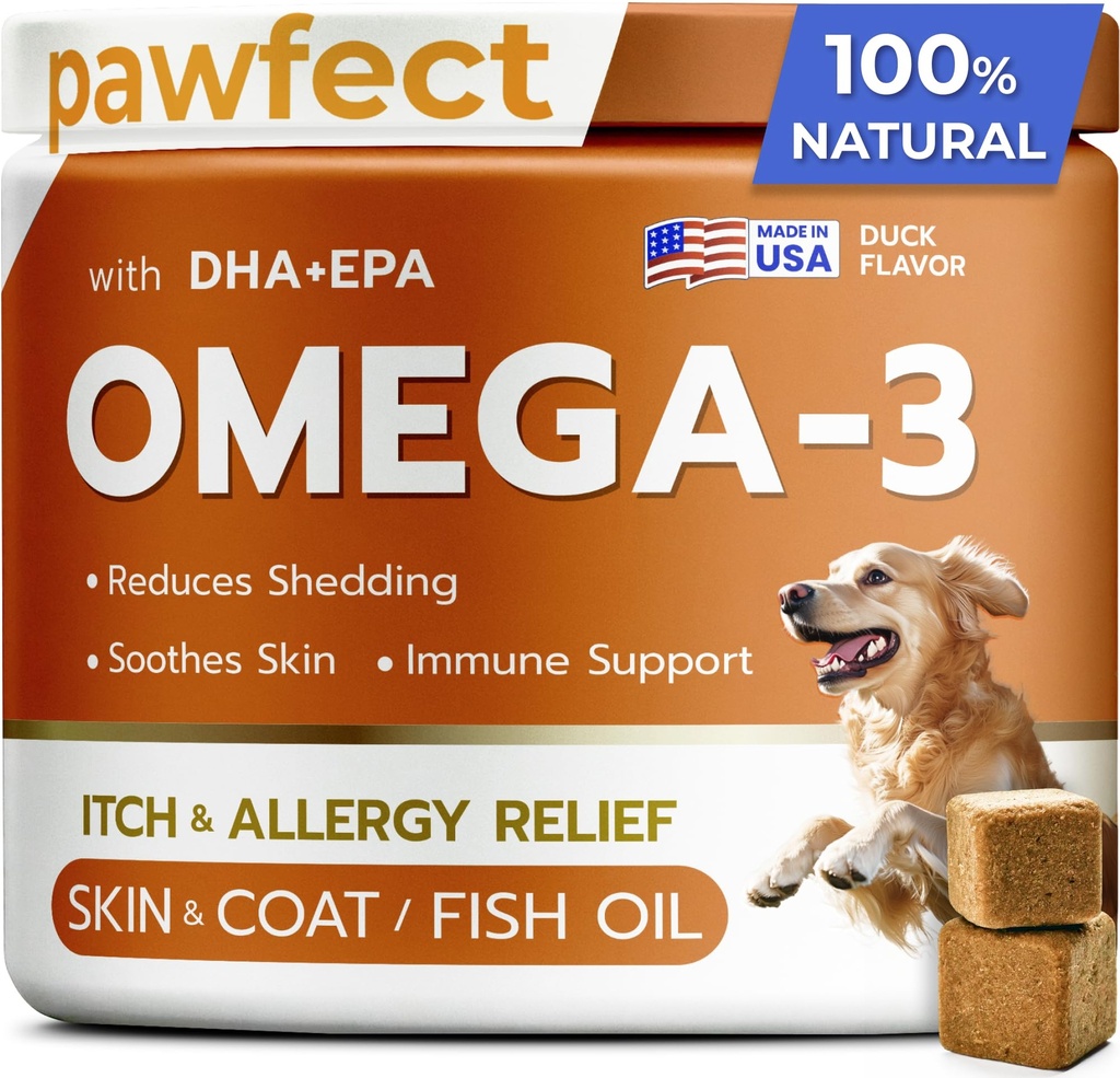 PAWFECTCHEW 魚油オメガ3 犬用 - アレルギー救済 - 関節の健康 - 痛みの軽減 - 皮膚とコートサプリメント - アラスカサーモンオイル咀嚼 - オメガ3 6 9 - EPA&DHA脂肪酸