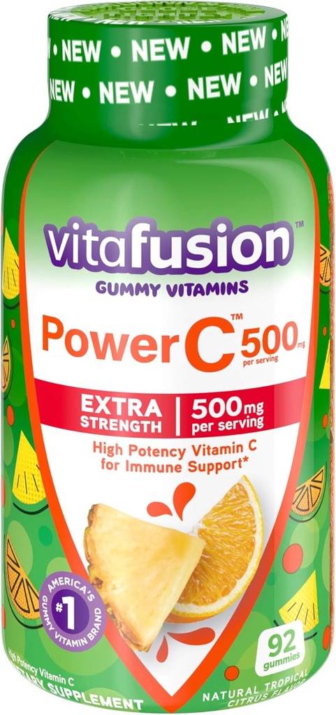 VitafusionのChewableカルシウム及びビタミンCのGummyのビタミン、風味付けされるフルーツ100の計算及び熱帯のCitrusの味付けされた、92の計算