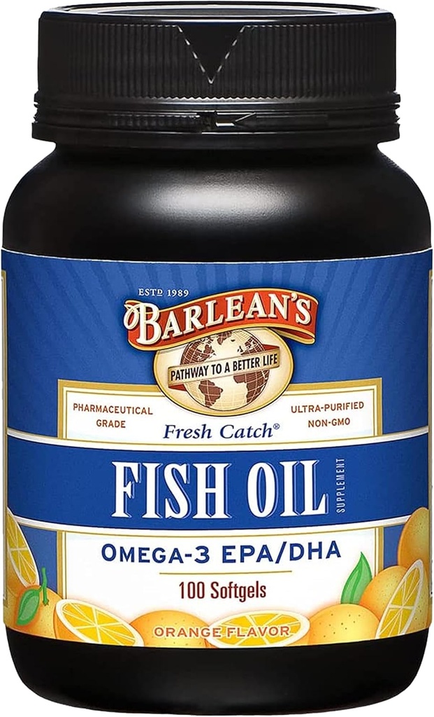 Barlean's Omega 3 魚油の補足、人および女性、600mg EPA および DHA の脂肪酸、オレンジ風味付けされる、100 の計算のための補足の Softgels