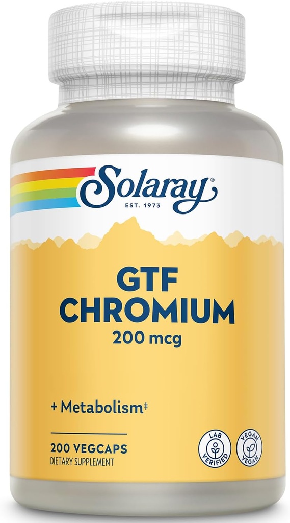 Solaray GTF Chromium 200mcg - 純粋なクロムGTF 200 mcgサプリメント、男性と女性のためのメタボリック機能と全身の健康をサポート - 200ビーガンカプセル
