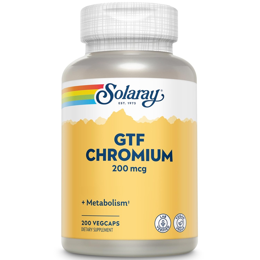 Solaray GTF Chromium 200mcg - 純粋なクロムGTF 200 mcgサプリメント、男性と女性のためのメタボリック機能と全身の健康をサポート - 200ビーガンカプセル