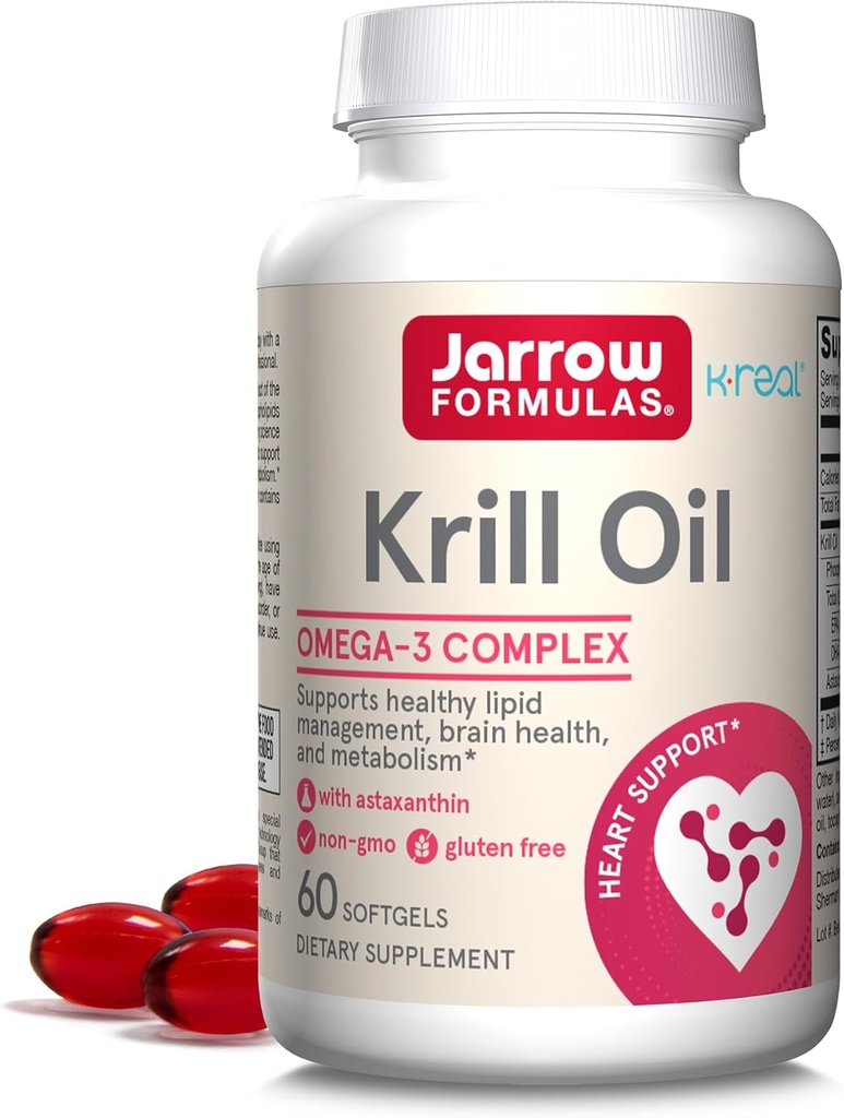 JarrowフォーミュラKrillオイル - アスタキサンチン - 60Softgels - 30サービング - 脂質管理、メタボリズム、脳と心臓の健康をサポート - EPA&DHA - グルテンフリー - 非GMO
