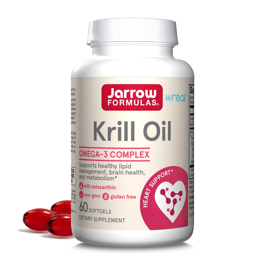 JarrowフォーミュラKrillオイル - アスタキサンチン - 60Softgels - 30サービング - 脂質管理、メタボリズム、脳と心臓の健康をサポート - EPA&DHA - グルテンフリー - 非GMO