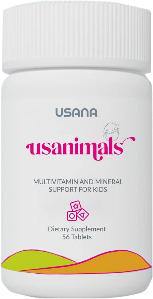 子供のためのUSANA Usanimalsマルチビタミン - ビタミンA、C、D、E、B6、B12、亜鉛、鉄 - 免疫、骨、脳の健康をサポート - 年齢のための必須栄養素2-12 - 56錠