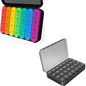 デイヴィキーウィークリーピルオーガナイザー4日、薬ピルオーガナイザーデイリーピルボックスオーガナイザー、薬、ビタミン、サプリメントを保持するために28コンパートメントと旅行のための大7日ピルケース