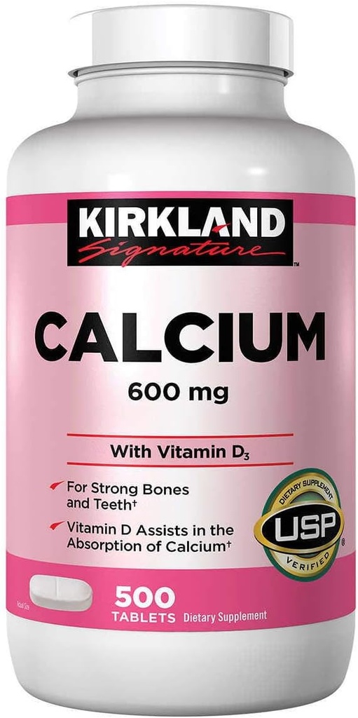 Kirkland Signature Calcium 600mg。 ビタミンD3、500錠(4パック)
