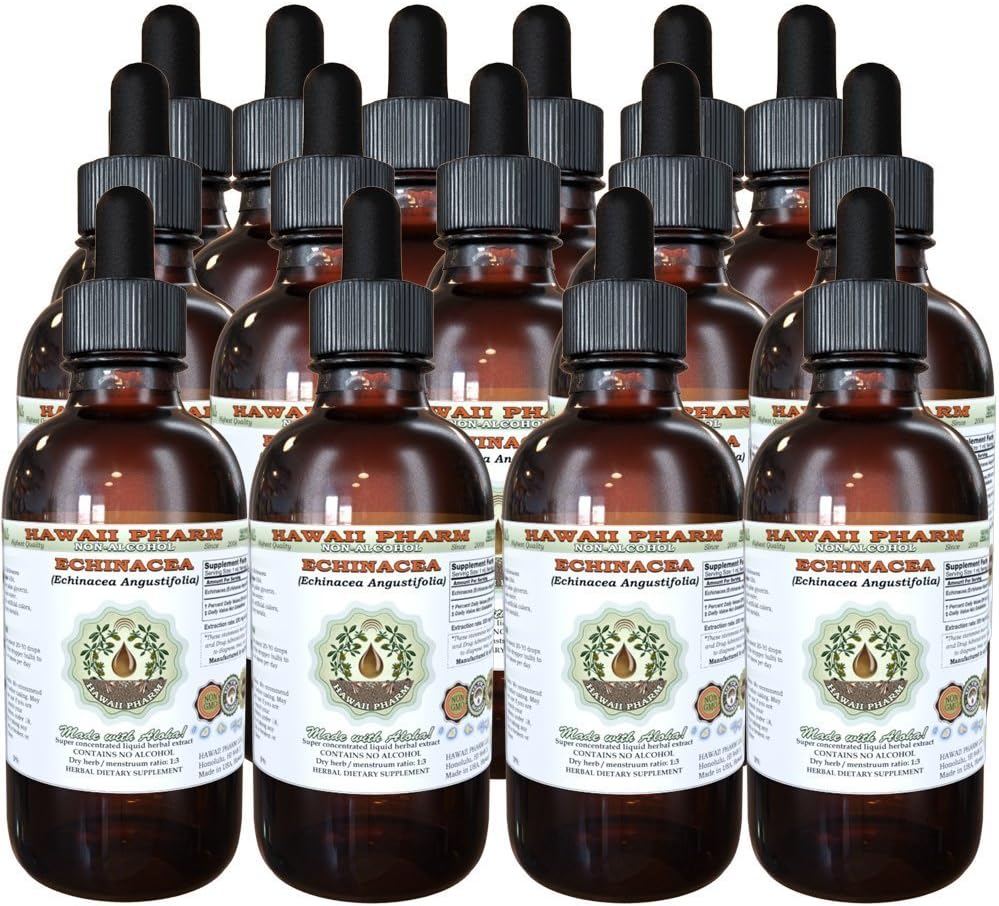 Echinaceaアルコールフリー液体エキス、Echinacea(Echinacea Angustifolia)ドライルートグリセライトハワイファームナチュラルハーブサプリメント15x4オンス