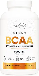 タイプ ゼロBCAA 1000mg (180のカプセル、90のサービング)、分岐させたチェーン アミノの酸(Lロイシンの500mg、LイソロイシンおよびL-ヴァリンの1000mg)