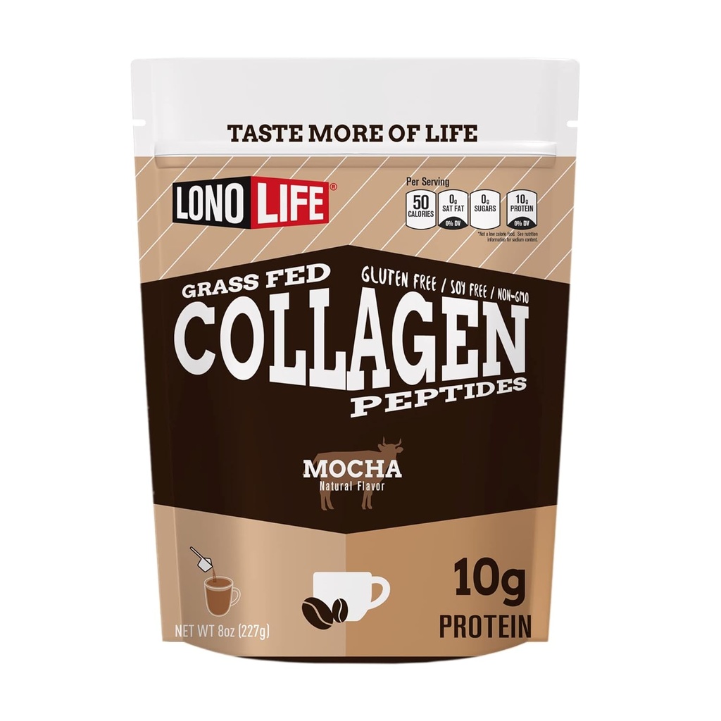LonoLife - Mocha Collagen Peptides with 10g Protein, Paleo and Keto Friendly, 8-Ounce Bulk Container - Packaging May Vary