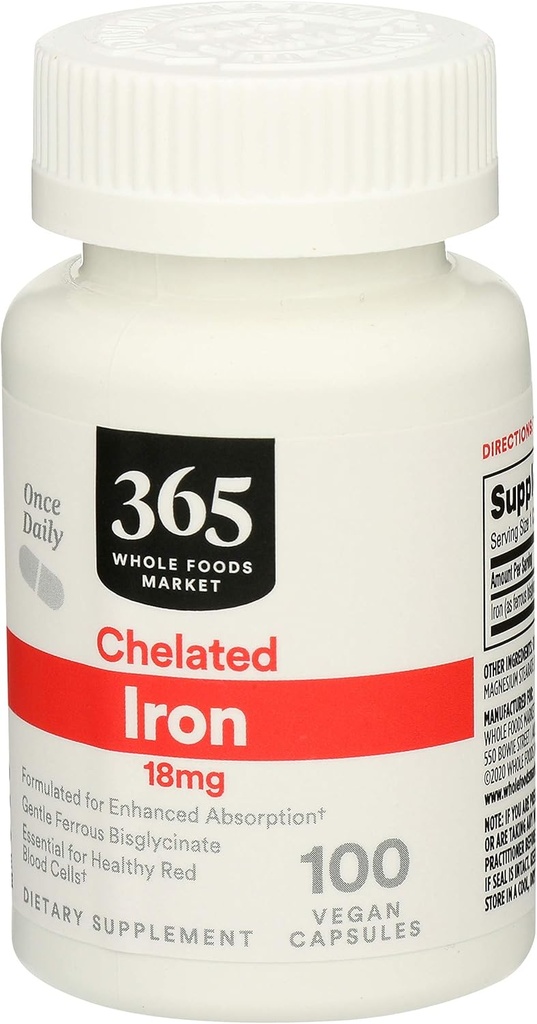 全食品市場、鉄のChelated 18Mg、100のベジーのカプセル(2のパック)による365