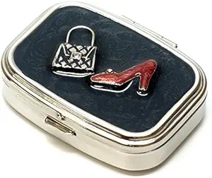 9339の正方形の小さいピル箱のオルガナイザーの黒の銀のカジノのダイス及びカード女性の旅行丸薬のポケット容器の毎日携帯用薬のビタミン箱の薬物の補足の小型貯蔵