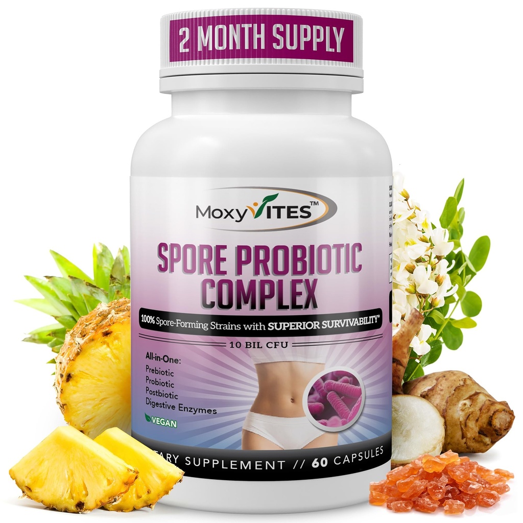 MoxyVites スポアプロバイオティックコンプレックス - 消化の健康、Postbiotic、消化酵素毎日のサプリメントのための1つのプレバイオティクスとプロバイオティクスのすべて - 女性と男性のためのスポーアベースのプロバイオティクス