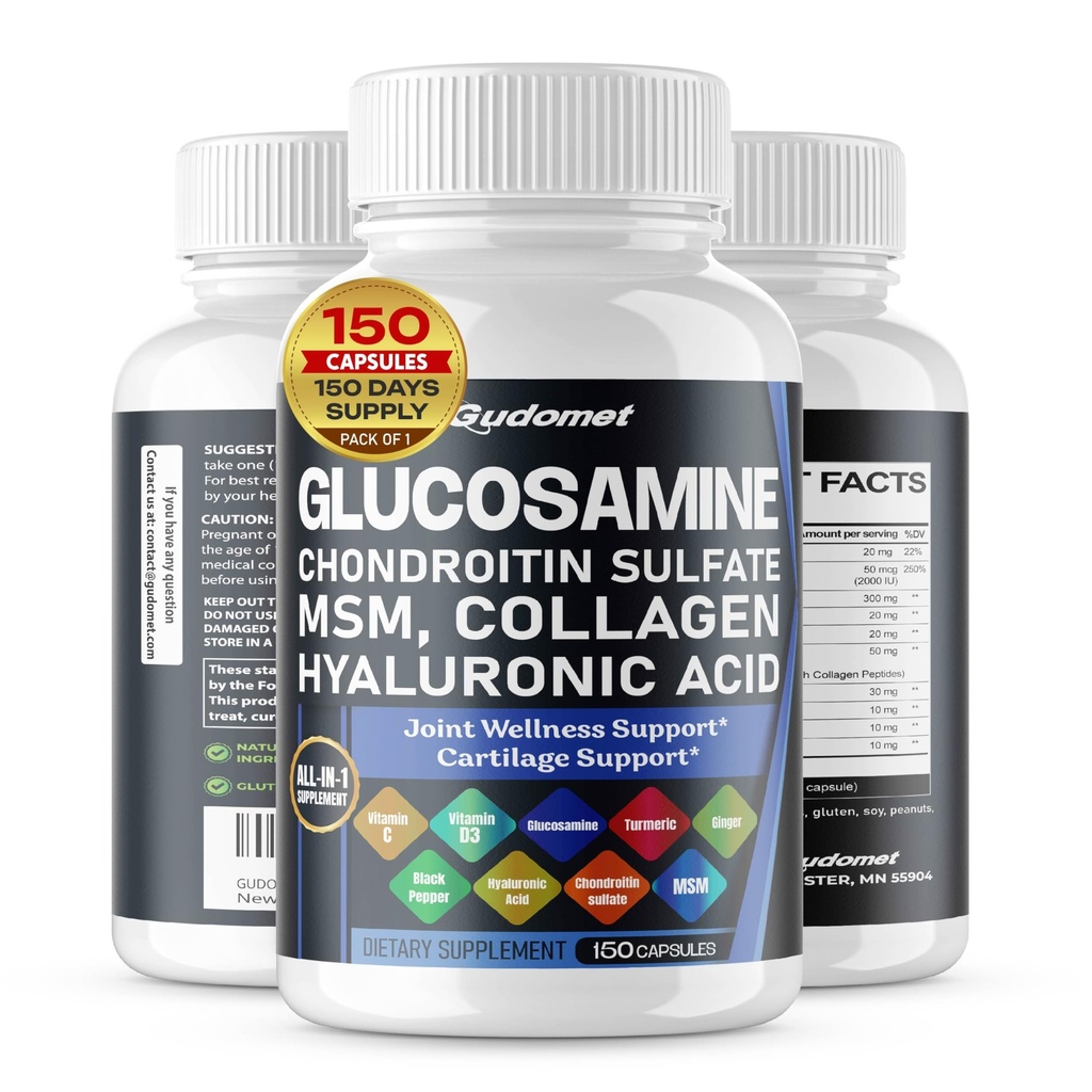 グルコサミンのコンドロイチンの硫酸塩のMethylsulfonylmethane Hyaluronic酸のターメリンのジンジャー ビタミンC、D3の黒いペッパー-150のカプセル-米国で作られる