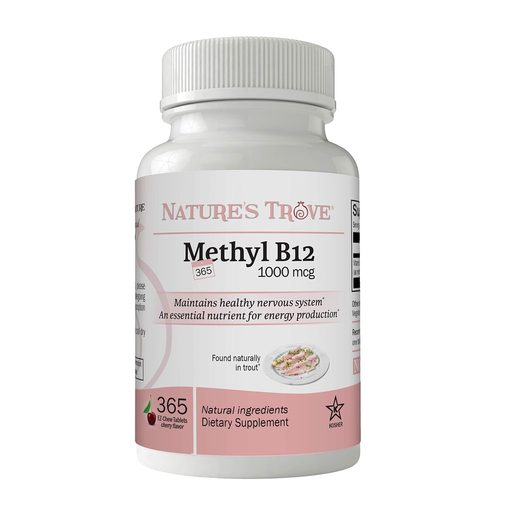 Nature's TroveのビタミンB12のMethylcobalamin 1000のmcg、365の計算、B12のChewableビタミン、チェリーの味
