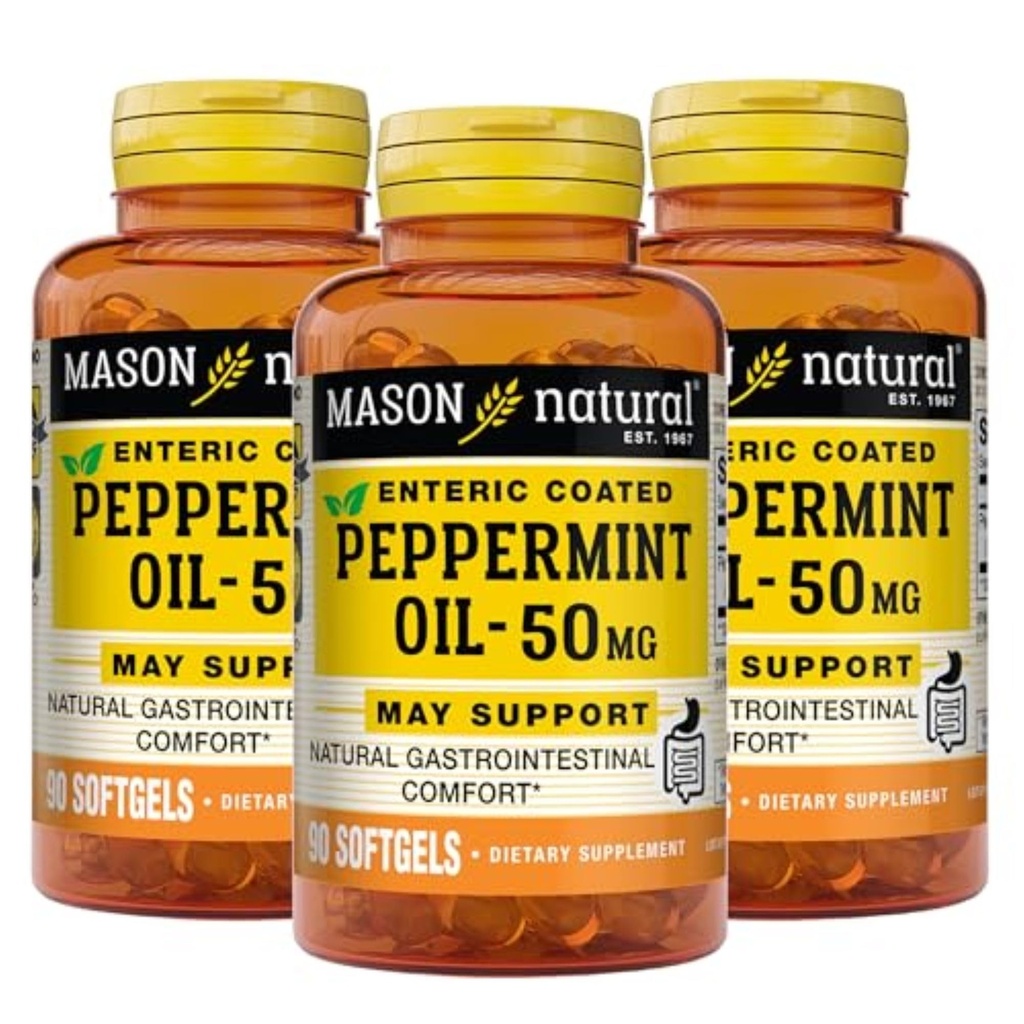MASON NATURALのペパーミント オイル50のmgの腸の上塗を施してある補足、普通機能の腸、Softgelの丸薬のための270日の供給