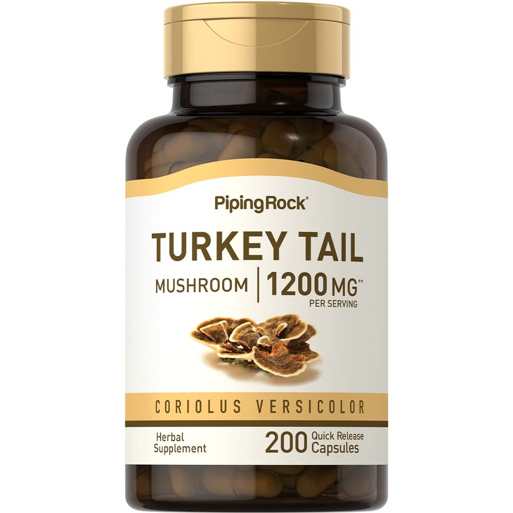 ピッピングロックトルコテールマッシュルーム カプセル 1200mg | 200Pills | Coriolus Versicolor | ハーブエキスサプリメント | 非GMO、グルテンフリー