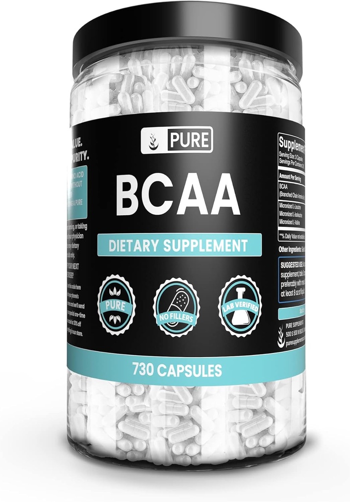 純粋な元の原料 BCAA (730 カプセル)マグネシウムか米の注入口無し、常に純粋、実験室は確認しました